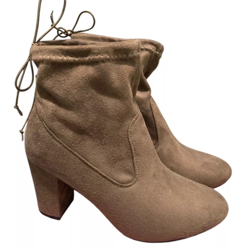 Betani Women's Milada-21 Faux Suede Pointed Toe Block Heel  Ankle Boots W Tie